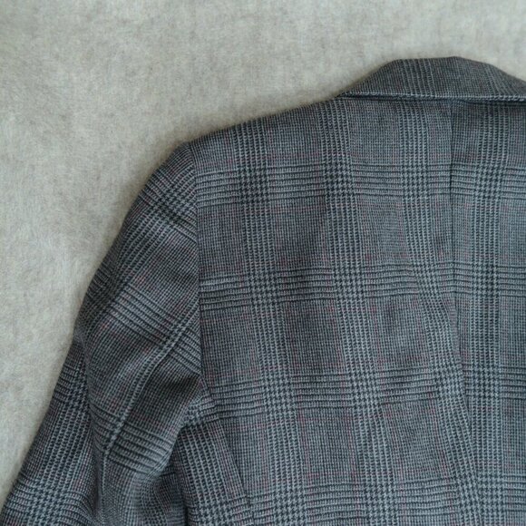 VTG OF Benetton Wool Tweed Blazer Gray Plaid Shoulder Pads Women's Italy 38 US 4 - Picture 6 of 11